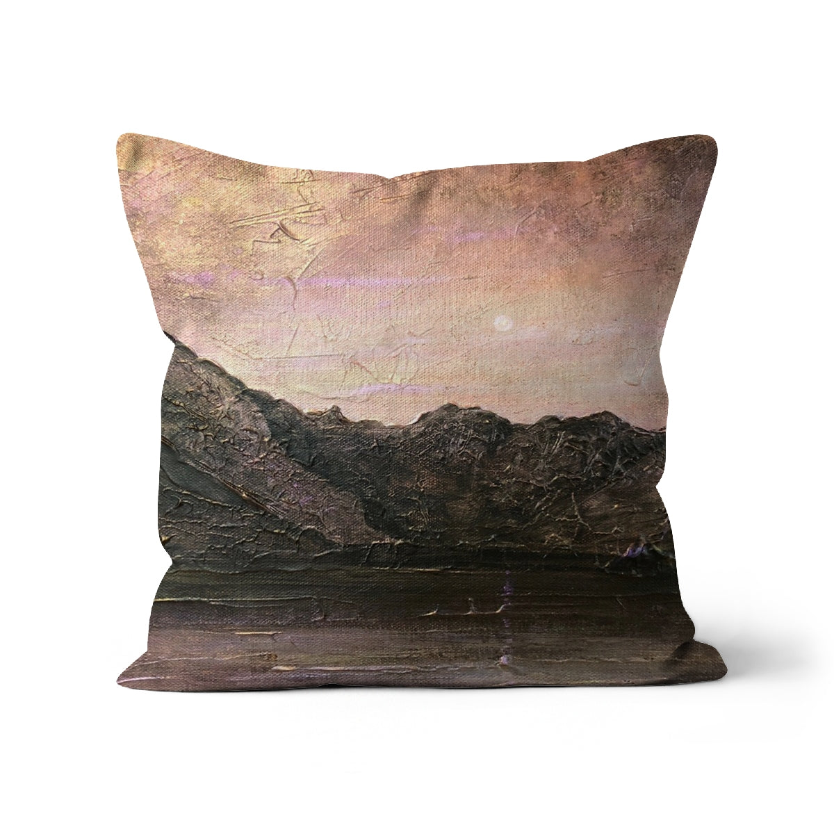 Dubh Ridge Moonlight Cushion: textured painterly landscape pillow