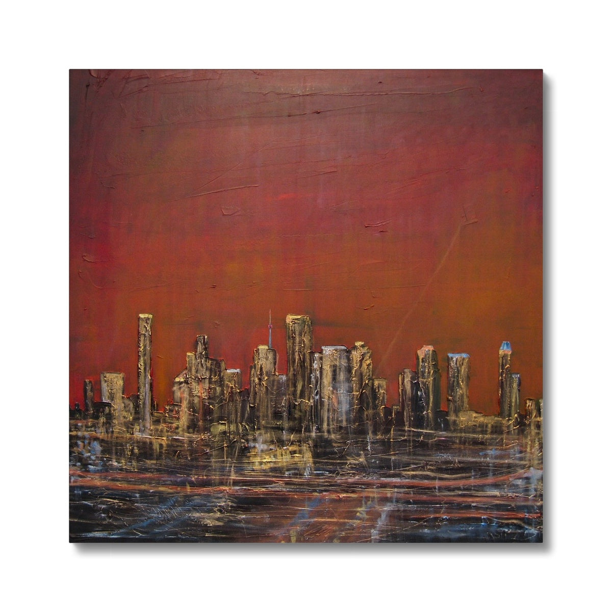 Houston Dusk Texas Painting | Canvas From Scotland-Contemporary Stretched Canvas Prints-World Art Gallery-24"x24"-Paintings, Prints, Homeware, Art Gifts From Scotland By Scottish Artist Kevin Hunter