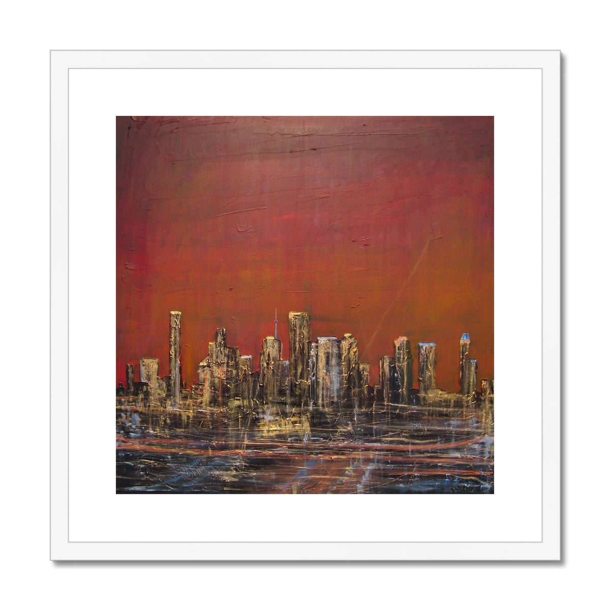 Houston Dusk Texas Painting | Framed & Mounted Prints From Scotland-Framed & Mounted Prints-World Art Gallery-20"x20"-White Frame-Paintings, Prints, Homeware, Art Gifts From Scotland By Scottish Artist Kevin Hunter