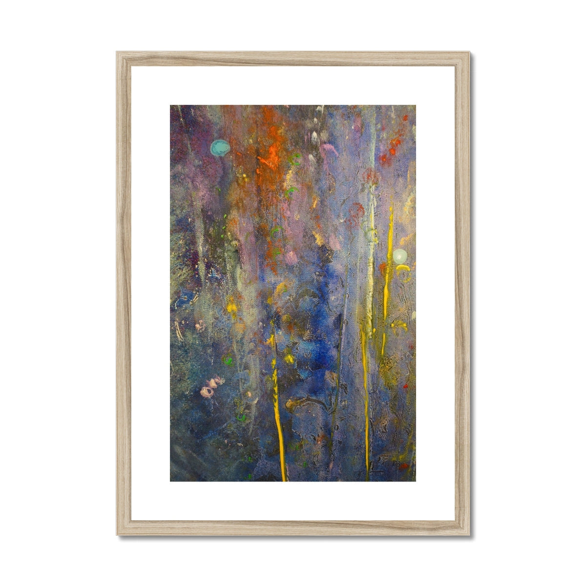 Cairngorms Waterfall abstract art print in wooden frame with vibrant textured brushstrokes