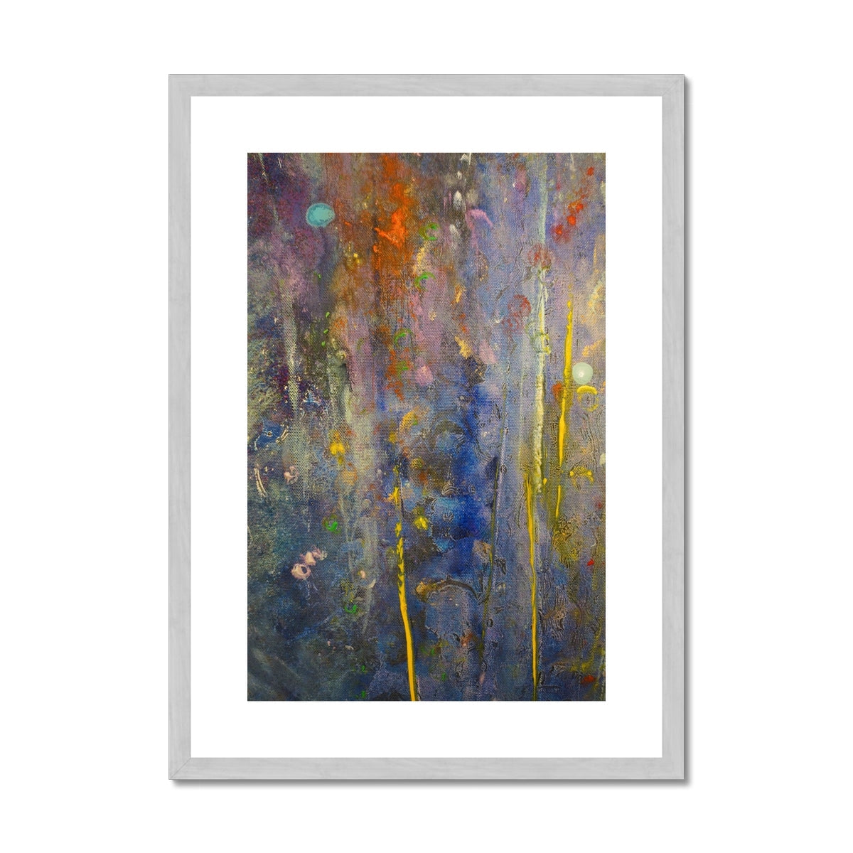 Cairngorms Waterfall Abstract Painting | Antique Framed & Mounted Prints From Scotland-Antique Framed & Mounted Prints-Abstract & Impressionistic Art Gallery-A2 Portrait-Silver Frame-Paintings, Prints, Homeware, Art Gifts From Scotland By Scottish Artist Kevin Hunter