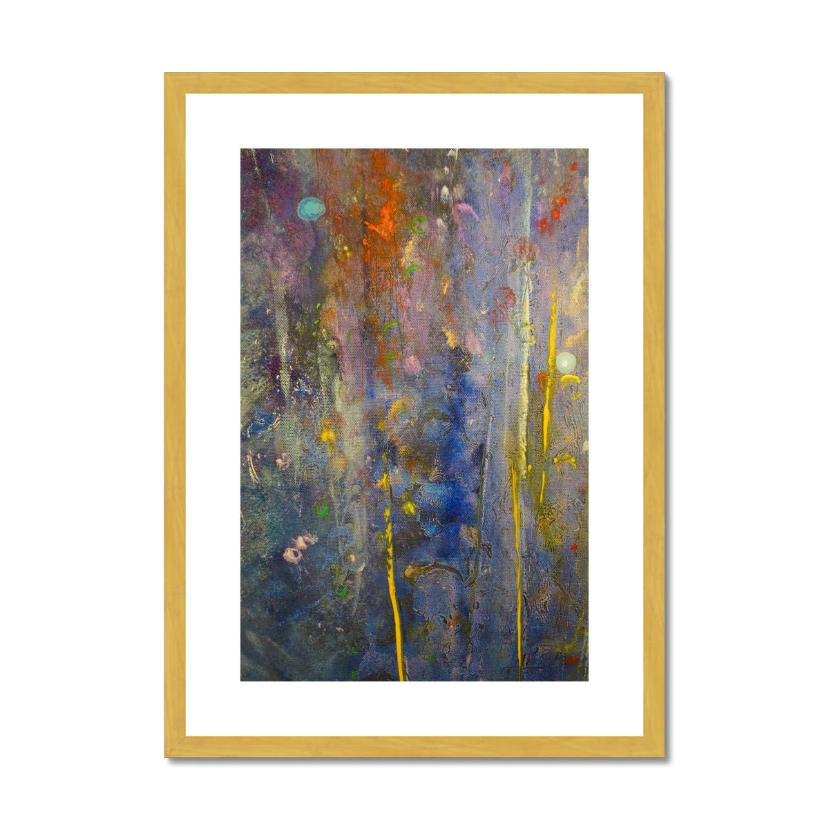 Cairngorms Waterfall Abstract Painting | Antique Framed & Mounted Prints From Scotland-Antique Framed & Mounted Prints-Abstract & Impressionistic Art Gallery-A2 Portrait-Gold Frame-Paintings, Prints, Homeware, Art Gifts From Scotland By Scottish Artist Kevin Hunter