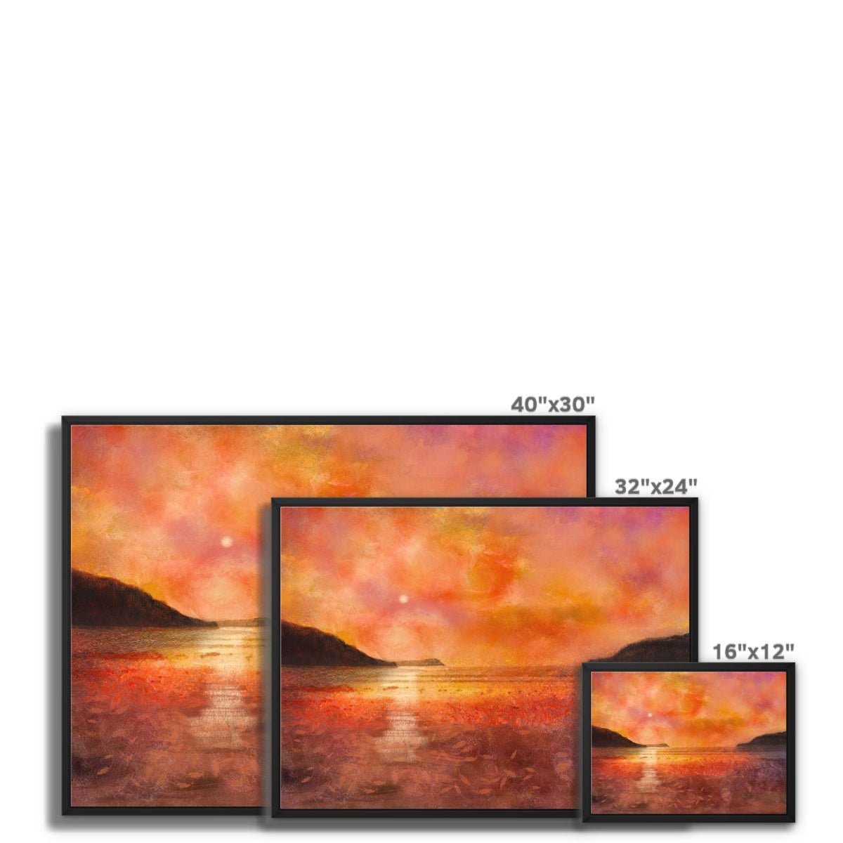 Calgary Beach Sunset Mull Painting | Framed Canvas From Scotland-Floating Framed Canvas Prints-Hebridean Islands Art Gallery-Paintings, Prints, Homeware, Art Gifts From Scotland By Scottish Artist Kevin Hunter