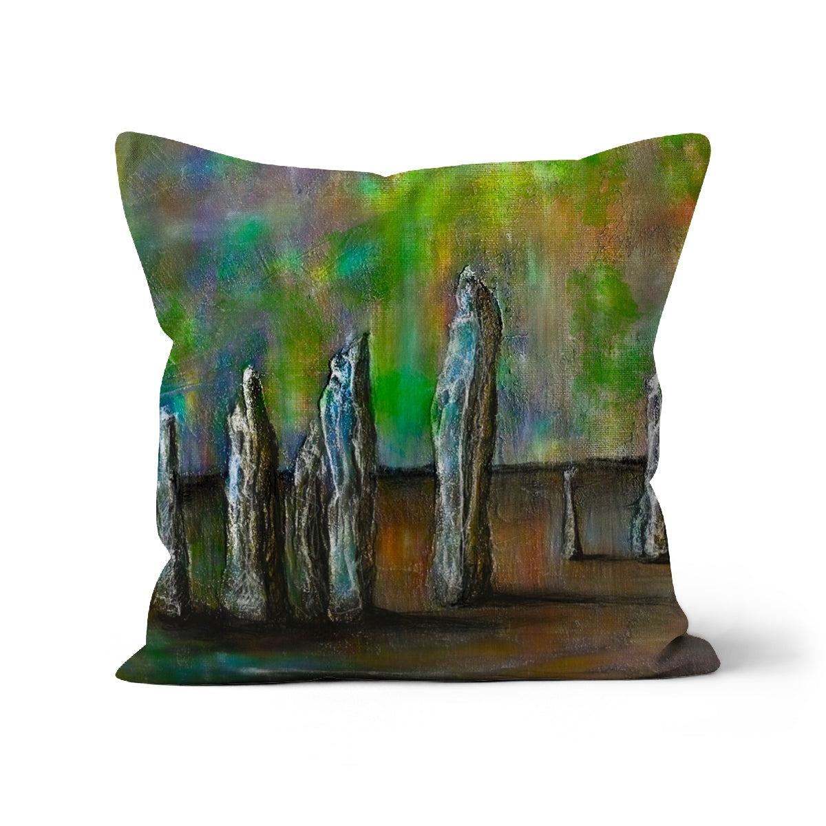 Callanish Northern Lights green brown abstract landscape cushion