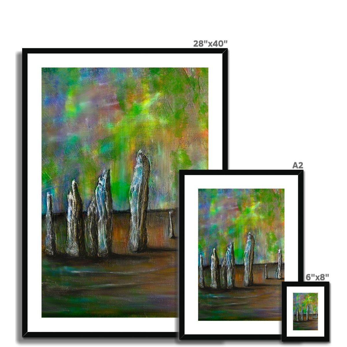 28x40 Framed Callanish Northern Lights Abstract Painting