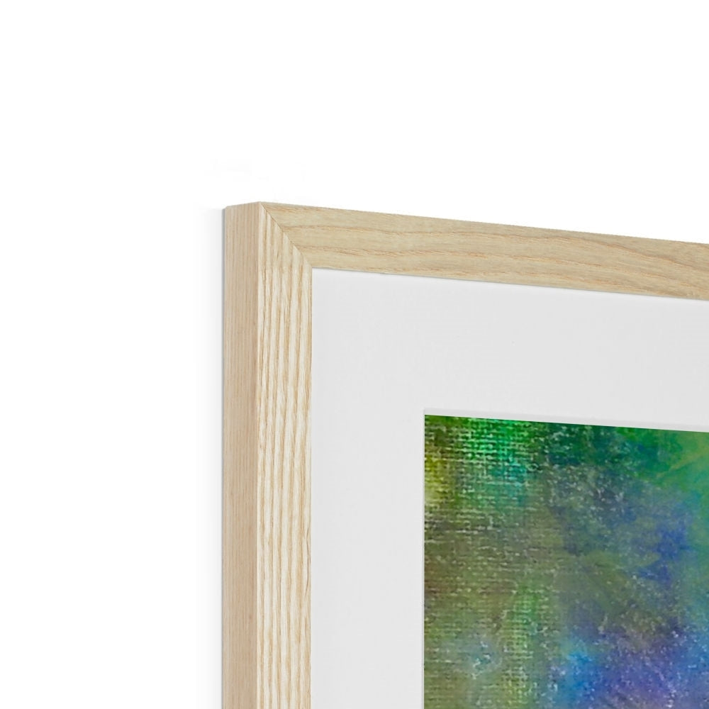 Callanish Northern Lights abstract art print in wooden frame, green blue hues