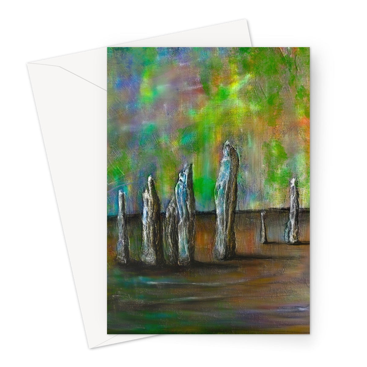 Green and blue abstract Callanish standing stones greeting card