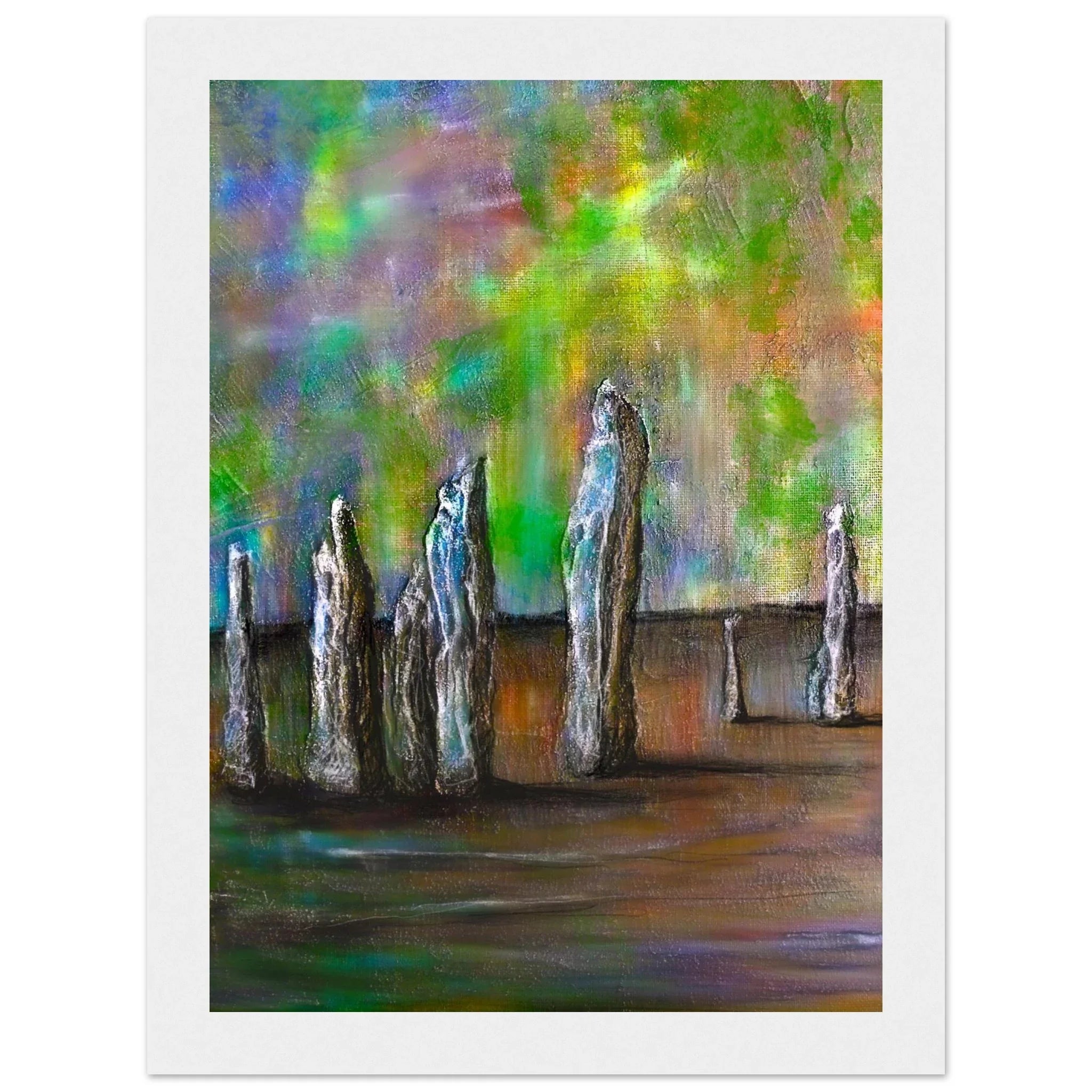Callanish Northern Lights abstract painting with stone figures