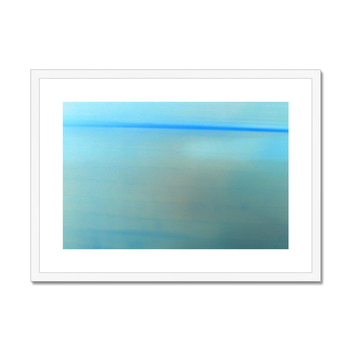 Calm minimalist blue teal gradient abstract art print in white frame