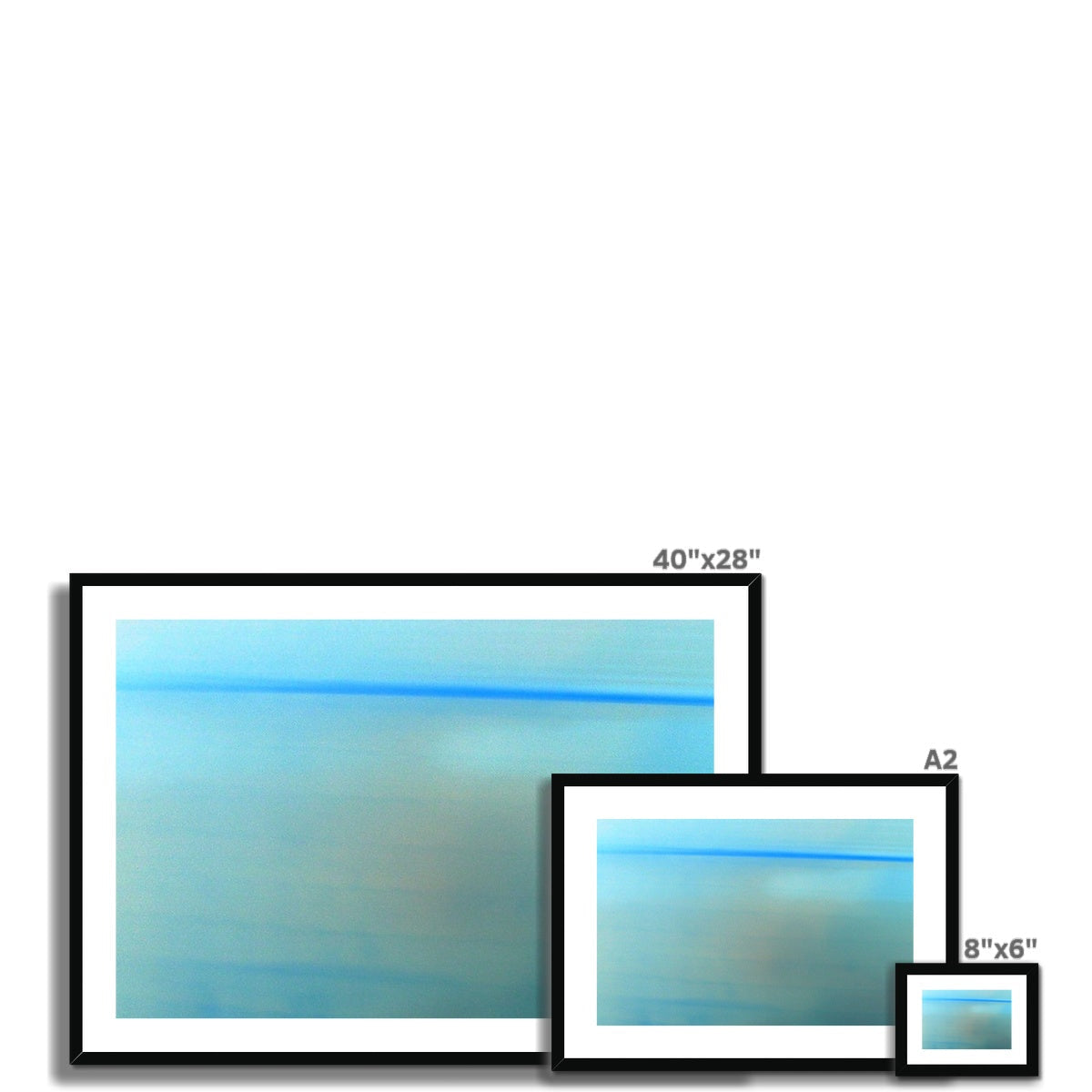 Calm Framed Black-Frame Abstract Print with Blue Gradients and Line