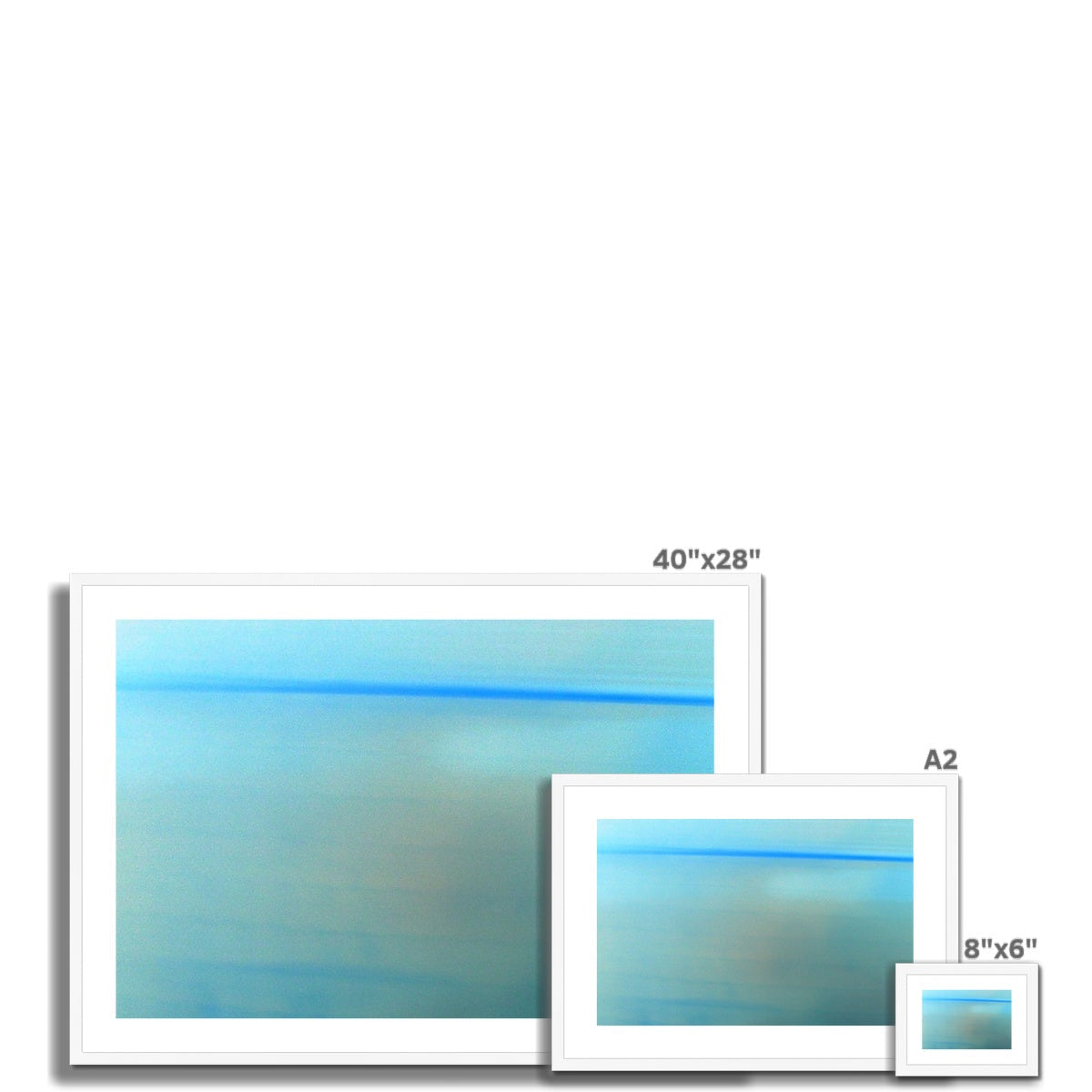 Calm Framed Blue Gradient Abstract Art Print in White Frame
