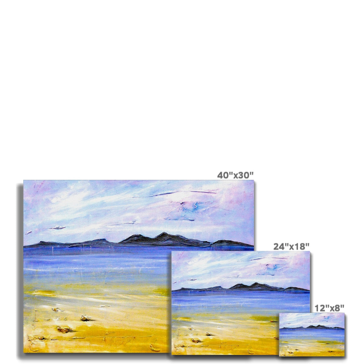 Camusdarach Beach Arisaig 40x30 canvas print of yellow sand, blue ocean, purple sky
