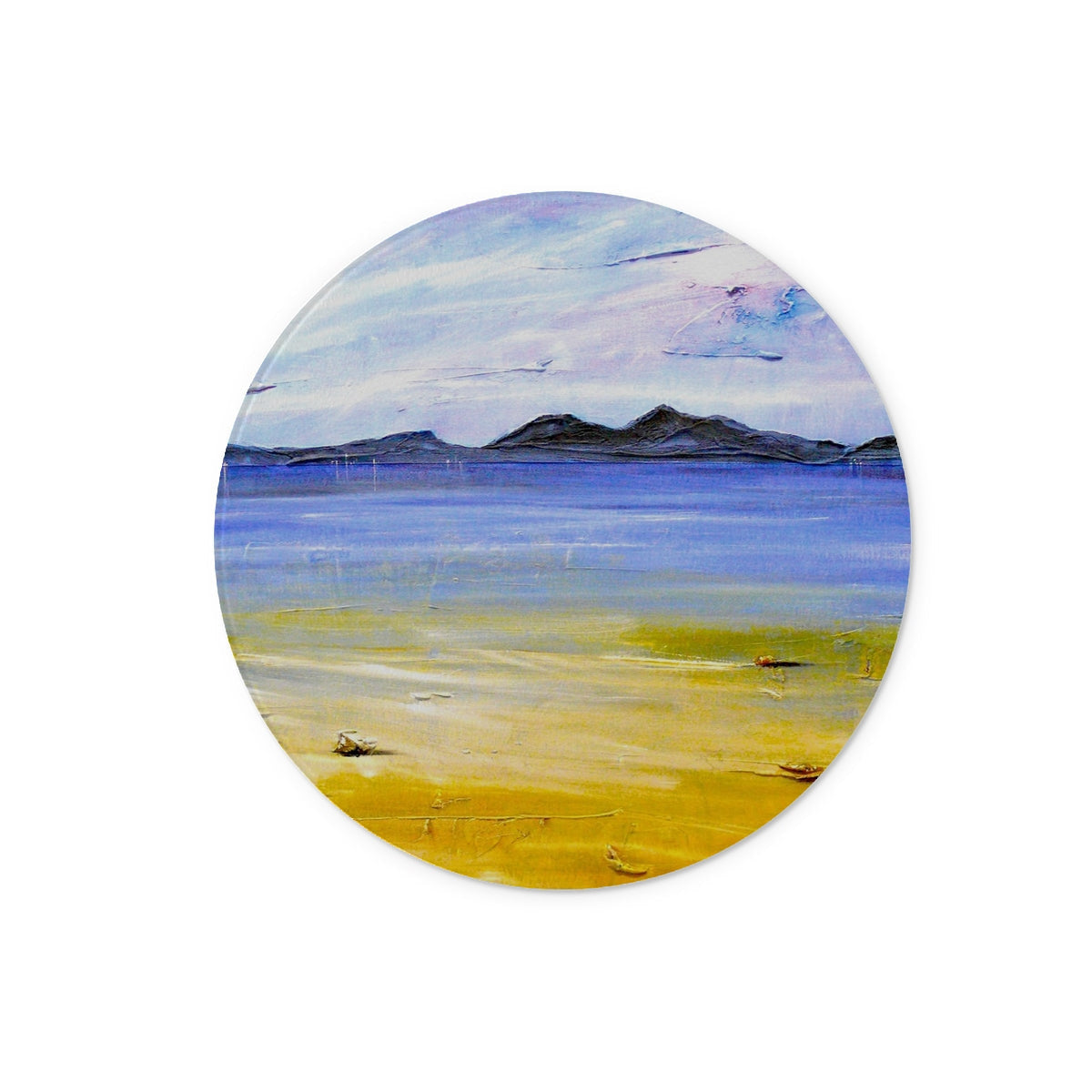 Yellow and blue abstract Camusdarach Beach Arisaig glass chopping board