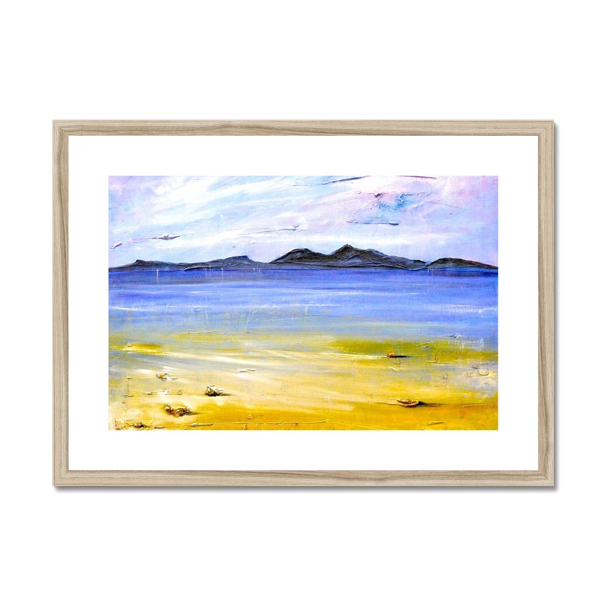 Camusdarach Beach Arisaig Painting | Framed & Mounted Prints From Scotland-Framed & Mounted Prints-Scottish Highlands & Lowlands Art Gallery-A2 Landscape-Natural Frame-Paintings, Prints, Homeware, Art Gifts From Scotland By Scottish Artist Kevin Hunter