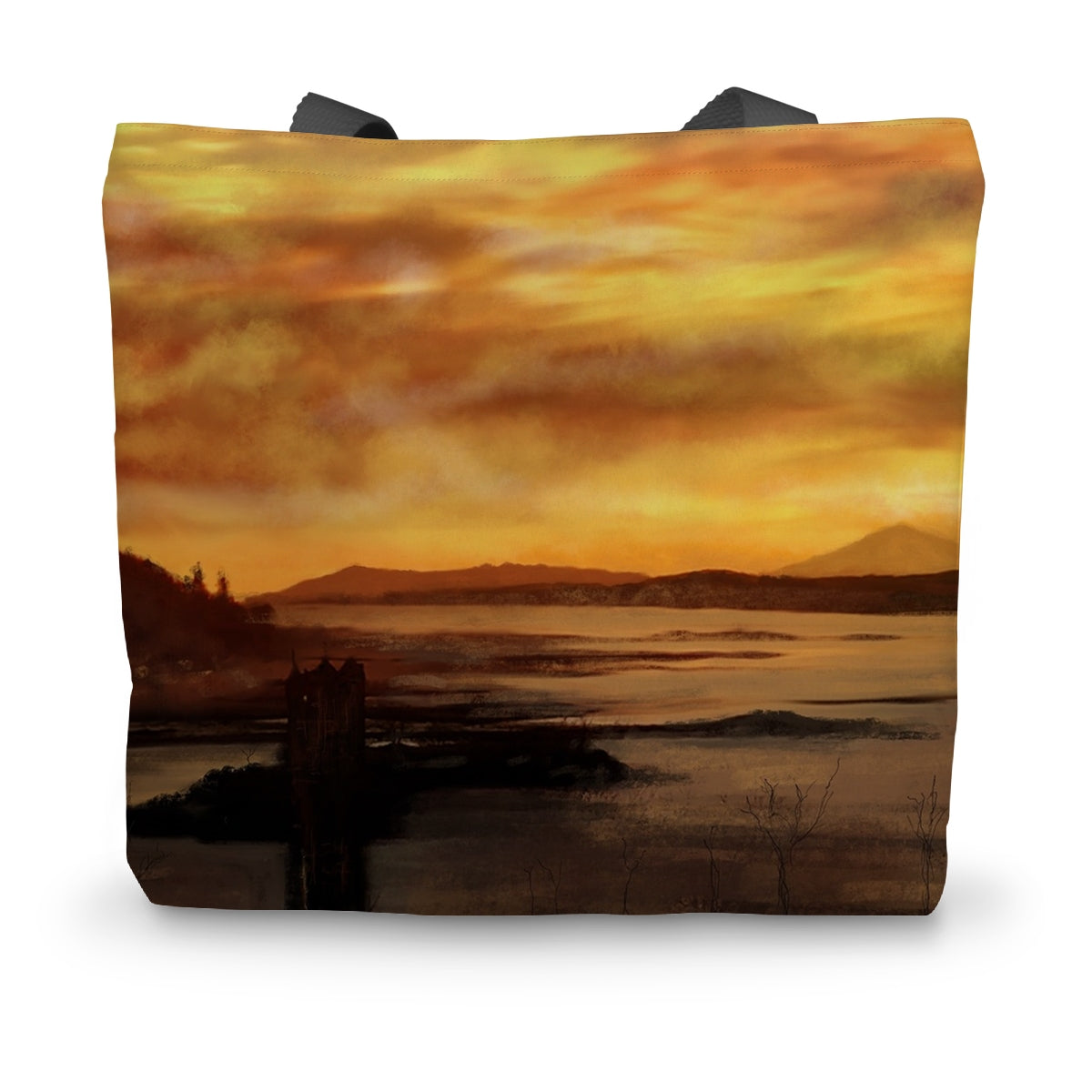 Castle Stalker Dusk Art Gifts Canvas Tote Bag-Bags-Historic & Iconic Scotland Art Gallery-14"x18.5"-Paintings, Prints, Homeware, Art Gifts From Scotland By Scottish Artist Kevin Hunter