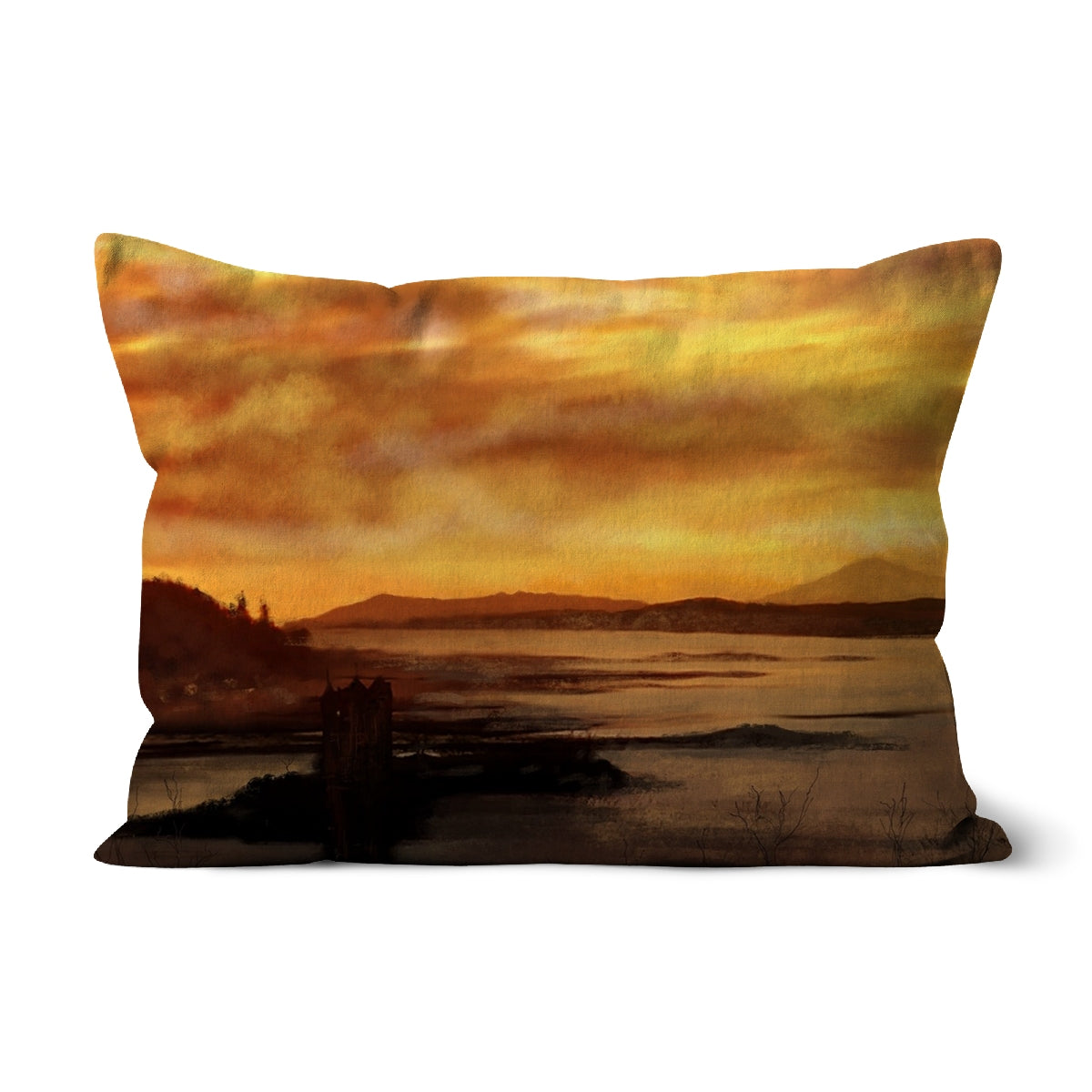 Castle Stalker Dusk Art Gifts Cushion-Cushions-Historic & Iconic Scotland Art Gallery-Linen-19"x13"-Paintings, Prints, Homeware, Art Gifts From Scotland By Scottish Artist Kevin Hunter