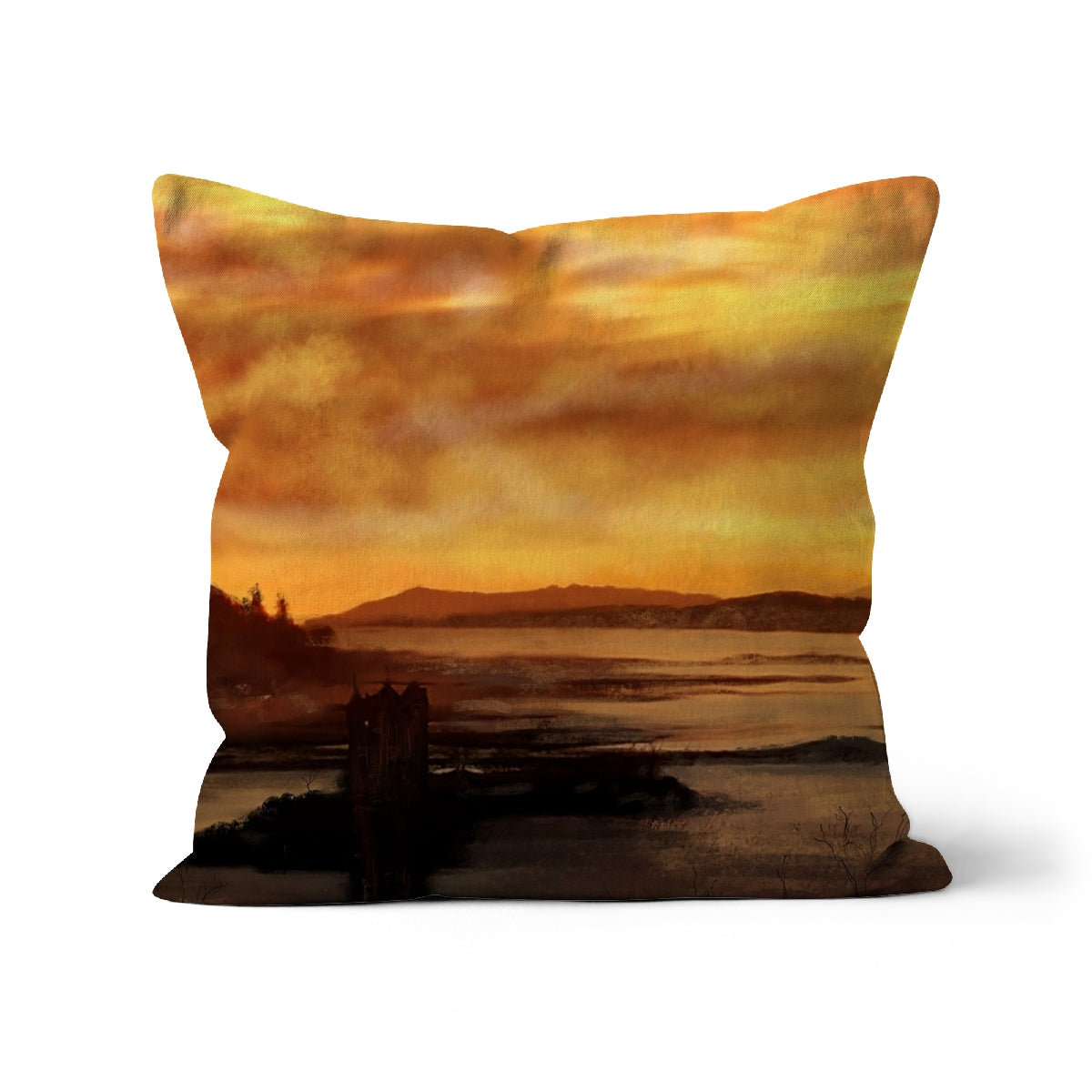 Castle Stalker Dusk Art Gifts Cushion-Cushions-Historic & Iconic Scotland Art Gallery-Linen-22"x22"-Paintings, Prints, Homeware, Art Gifts From Scotland By Scottish Artist Kevin Hunter
