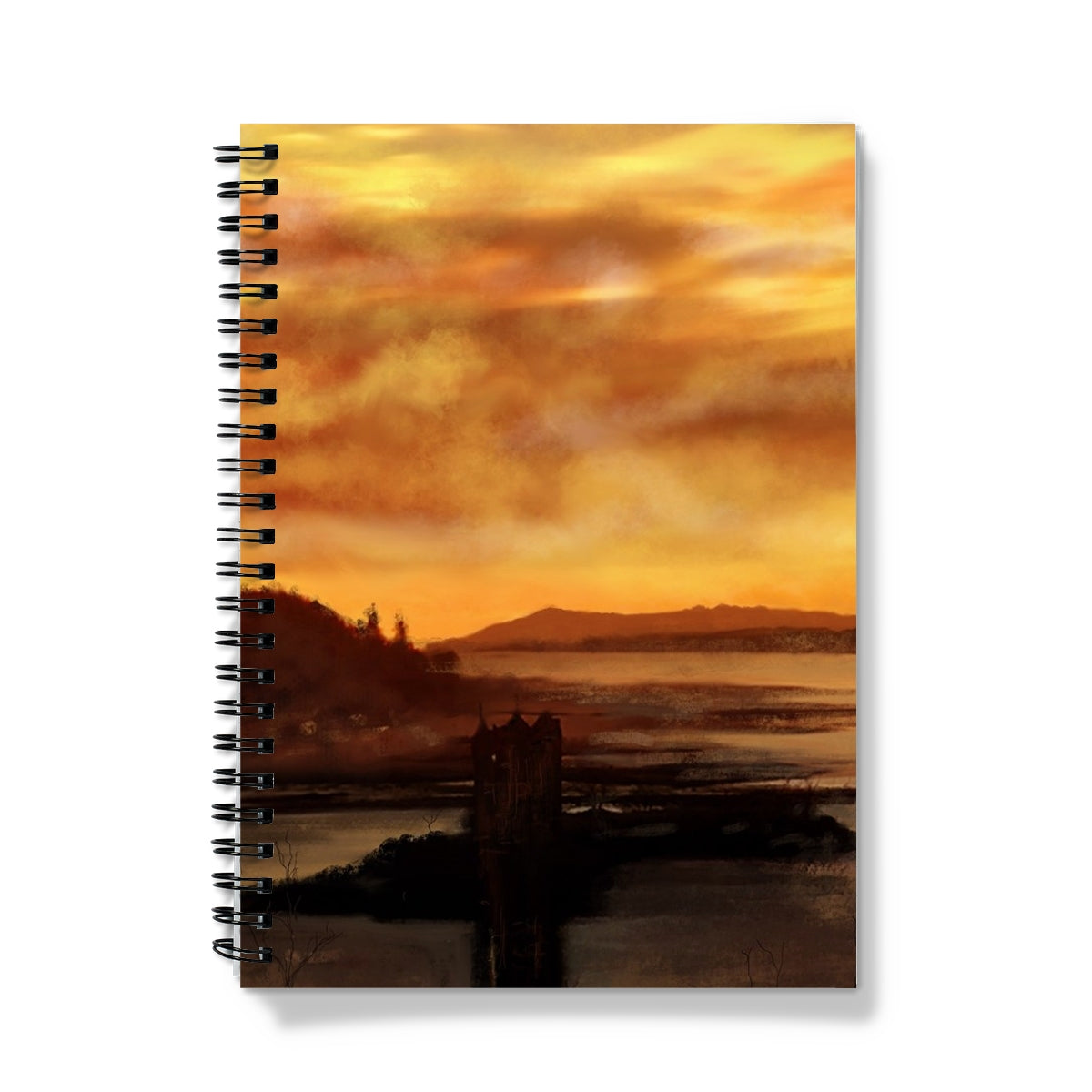 Castle Stalker Dusk Art Gifts Notebook-Journals & Notebooks-Historic & Iconic Scotland Art Gallery-A5-Lined-Paintings, Prints, Homeware, Art Gifts From Scotland By Scottish Artist Kevin Hunter