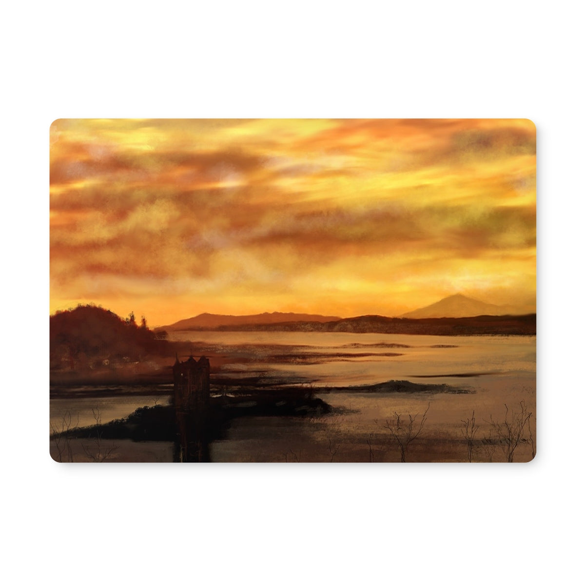 Castle Stalker Dusk Art Gifts Placemat-Placemats-Historic & Iconic Scotland Art Gallery-2 Placemats-Paintings, Prints, Homeware, Art Gifts From Scotland By Scottish Artist Kevin Hunter