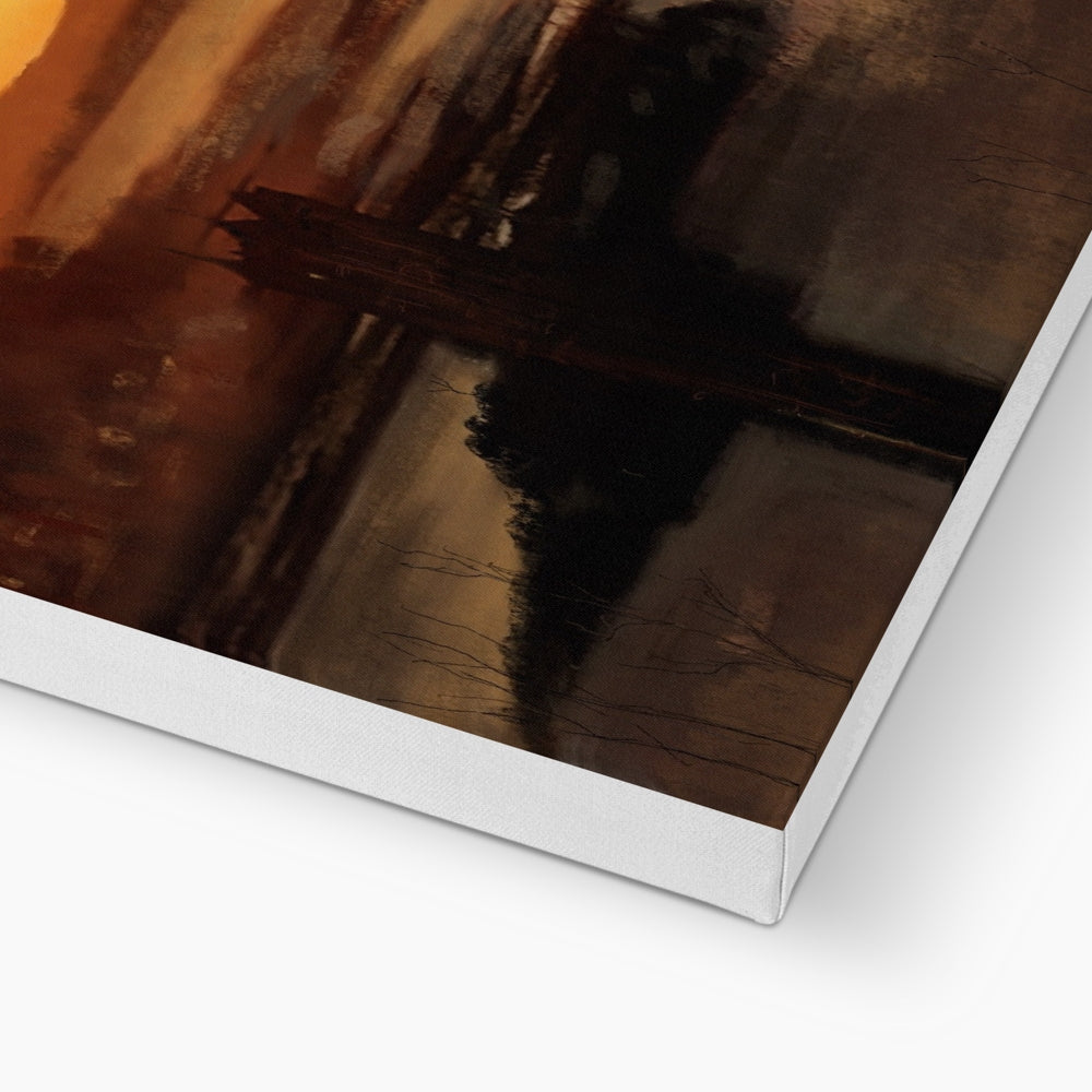 Castle Stalker Dusk Canvas featuring an abstract dark landscape artwork