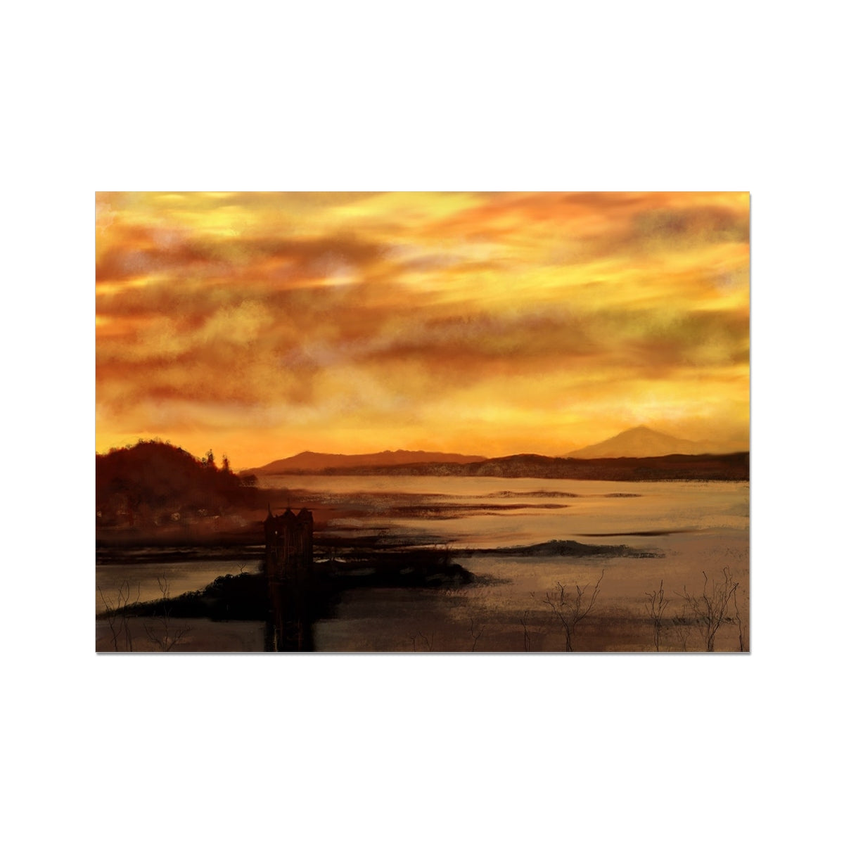 Castle Stalker Dusk Painting | Fine Art Prints From Scotland-Unframed Prints-Historic & Iconic Scotland Art Gallery-A2 Landscape-Paintings, Prints, Homeware, Art Gifts From Scotland By Scottish Artist Kevin Hunter