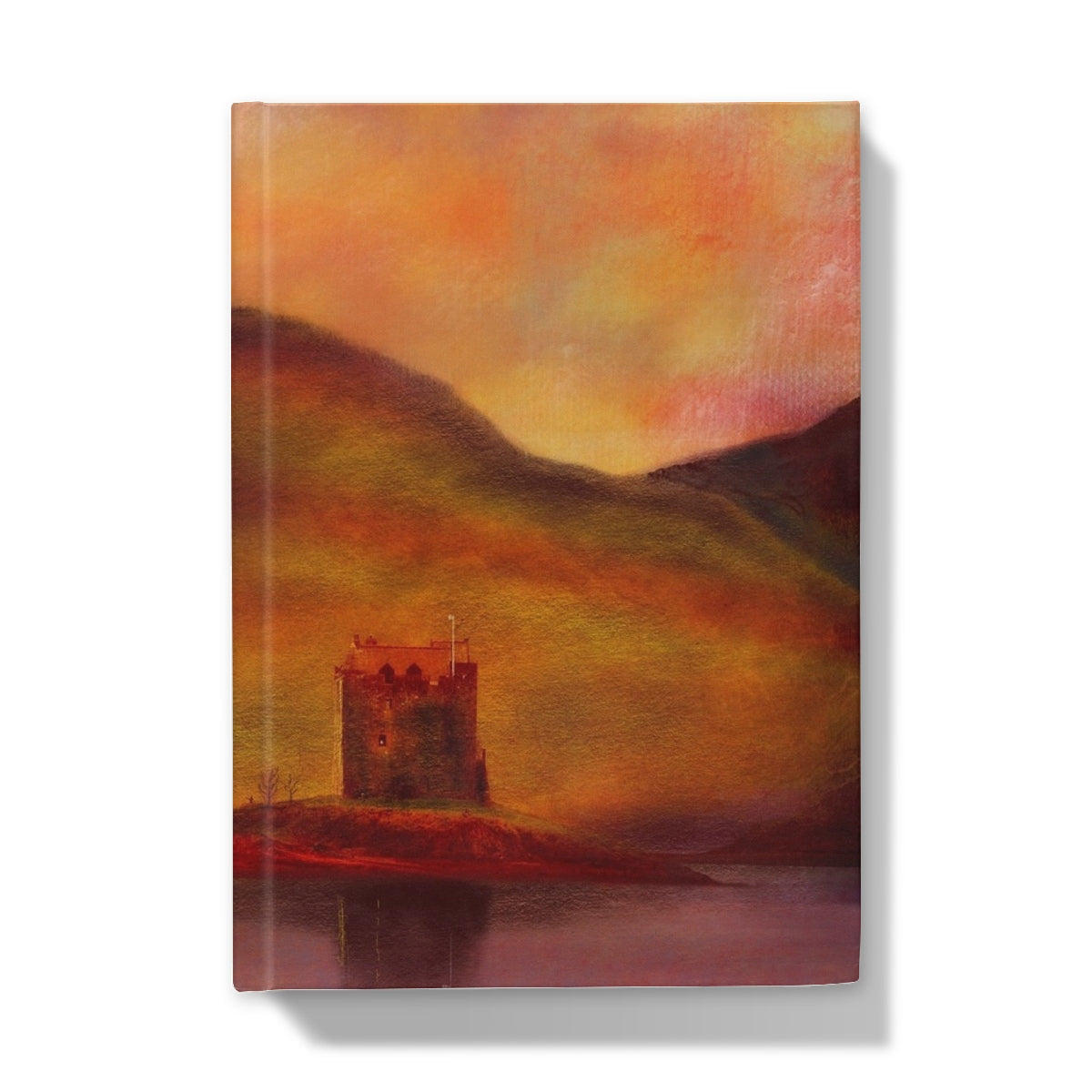 Castle Stalker Sunset Art Gifts Hardback Journal-Journals & Notebooks-Historic & Iconic Scotland Art Gallery-A4-Plain-Paintings, Prints, Homeware, Art Gifts From Scotland By Scottish Artist Kevin Hunter