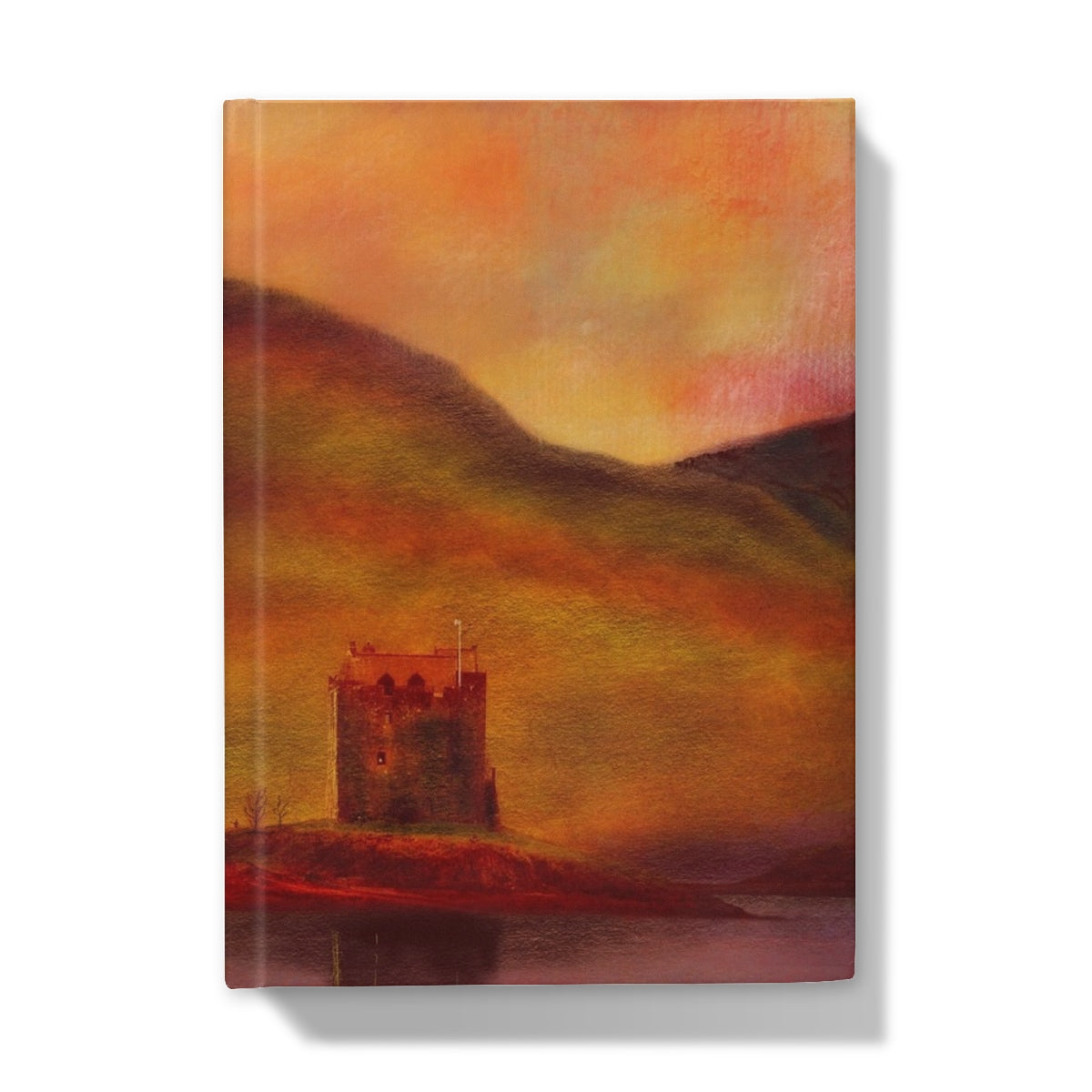 Castle Stalker Sunset Art Gifts Hardback Journal-Journals & Notebooks-Historic & Iconic Scotland Art Gallery-5"x7"-Plain-Paintings, Prints, Homeware, Art Gifts From Scotland By Scottish Artist Kevin Hunter