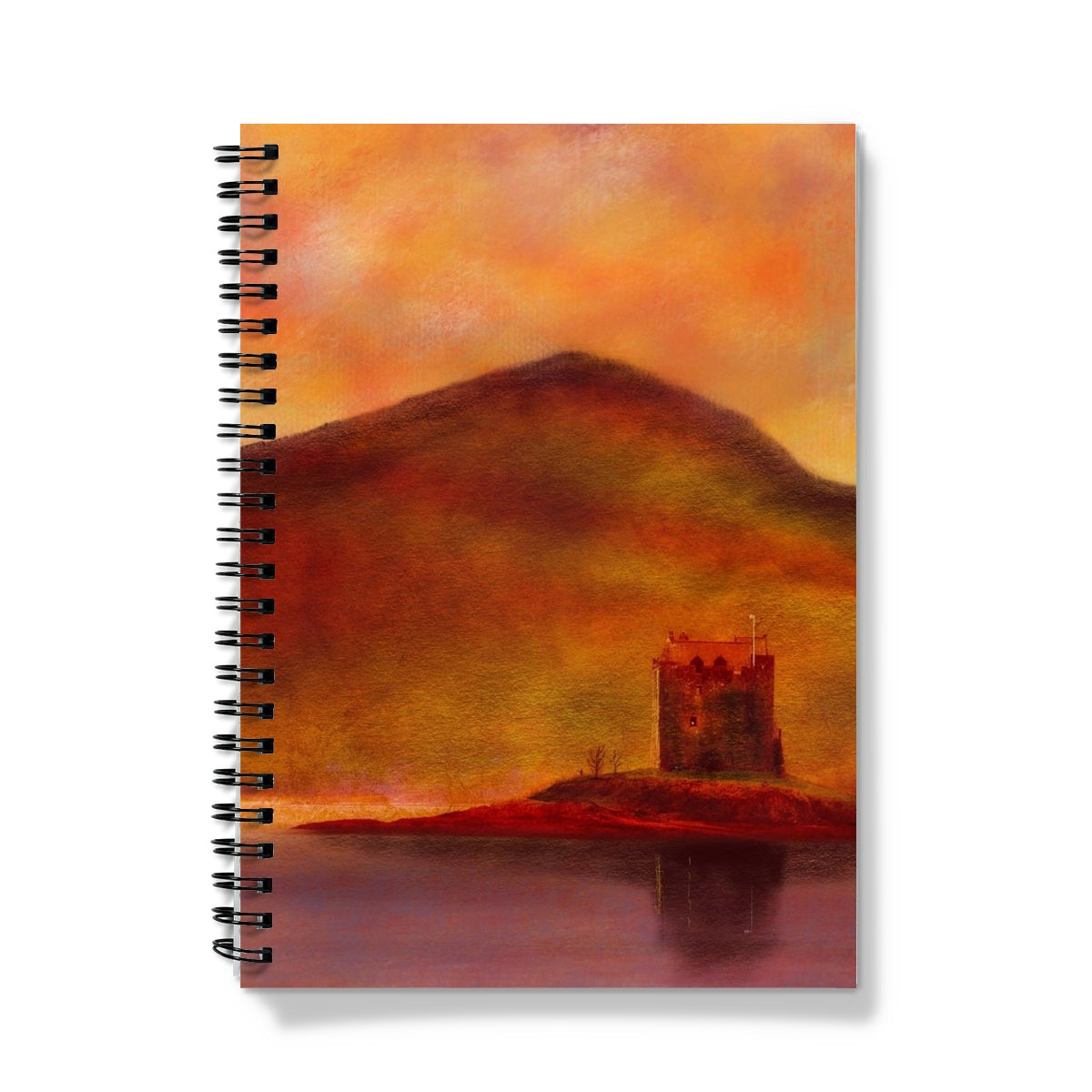 Castle Stalker Sunset Art Gifts Notebook-Journals & Notebooks-Historic & Iconic Scotland Art Gallery-A5-Lined-Paintings, Prints, Homeware, Art Gifts From Scotland By Scottish Artist Kevin Hunter