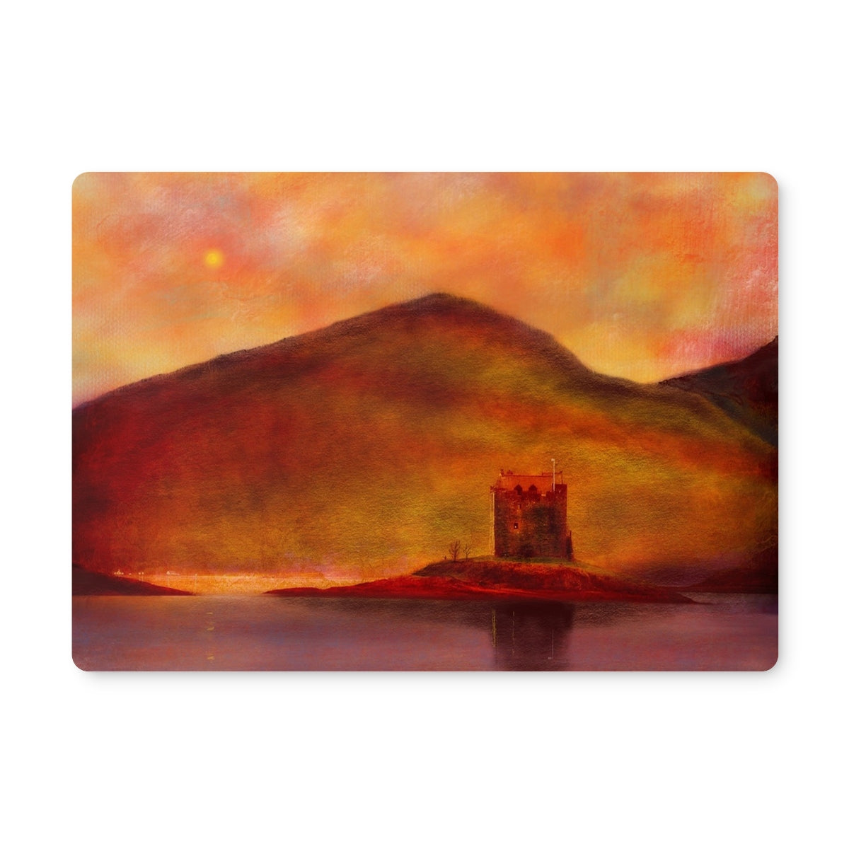 Castle Stalker Sunset Art Gifts Placemat-Placemats-Historic & Iconic Scotland Art Gallery-2 Placemats-Paintings, Prints, Homeware, Art Gifts From Scotland By Scottish Artist Kevin Hunter