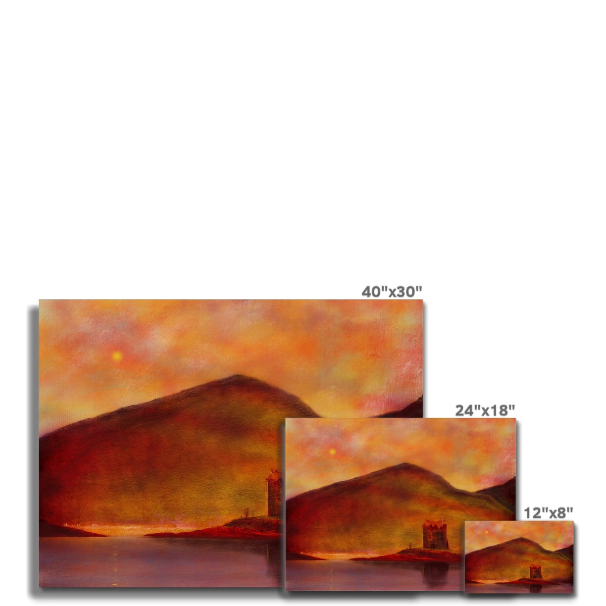 Three canvas prints of a landscape painting.