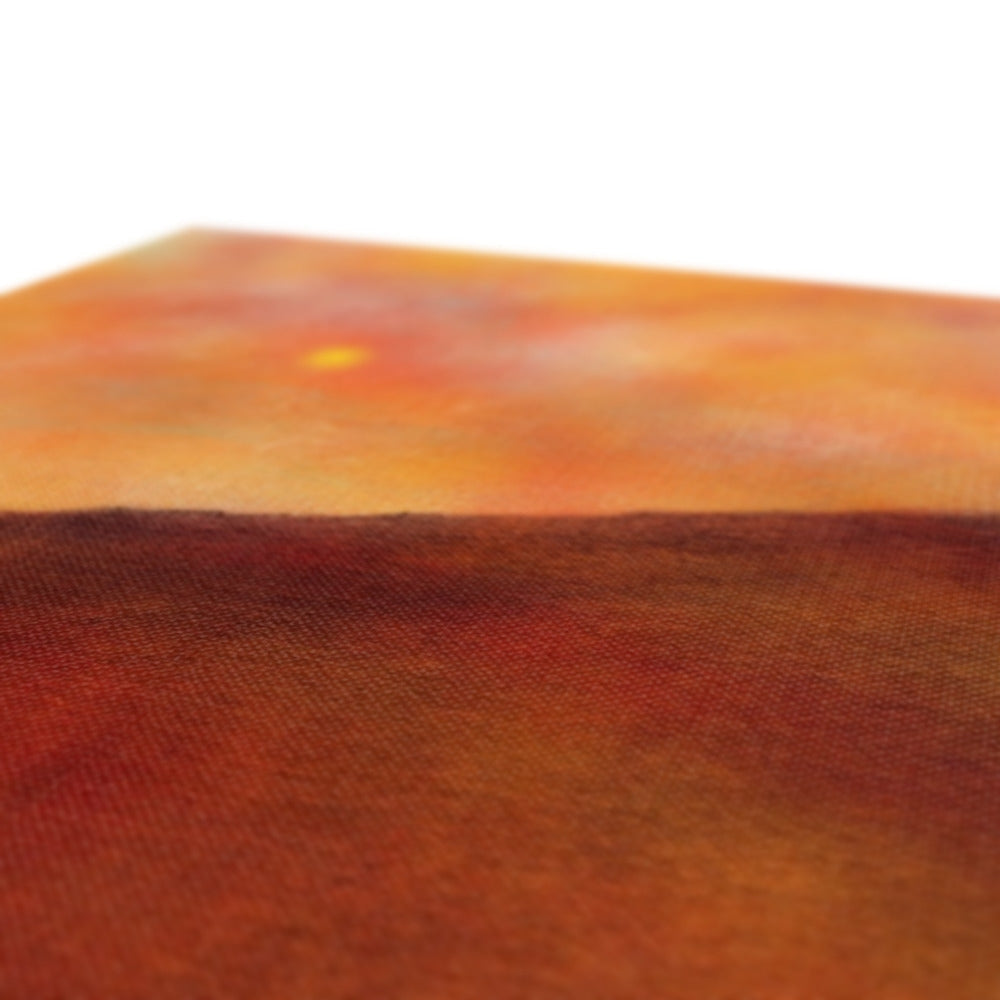 A painting of a sunset over a field.