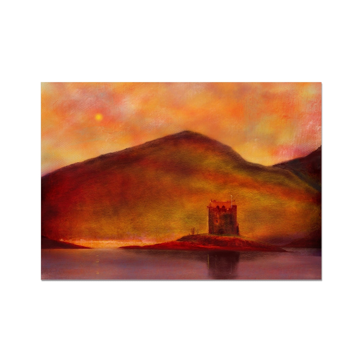 Castle Stalker Sunset Painting | Fine Art Prints From Scotland-Unframed Prints-Historic & Iconic Scotland Art Gallery-A2 Landscape-Paintings, Prints, Homeware, Art Gifts From Scotland By Scottish Artist Kevin Hunter