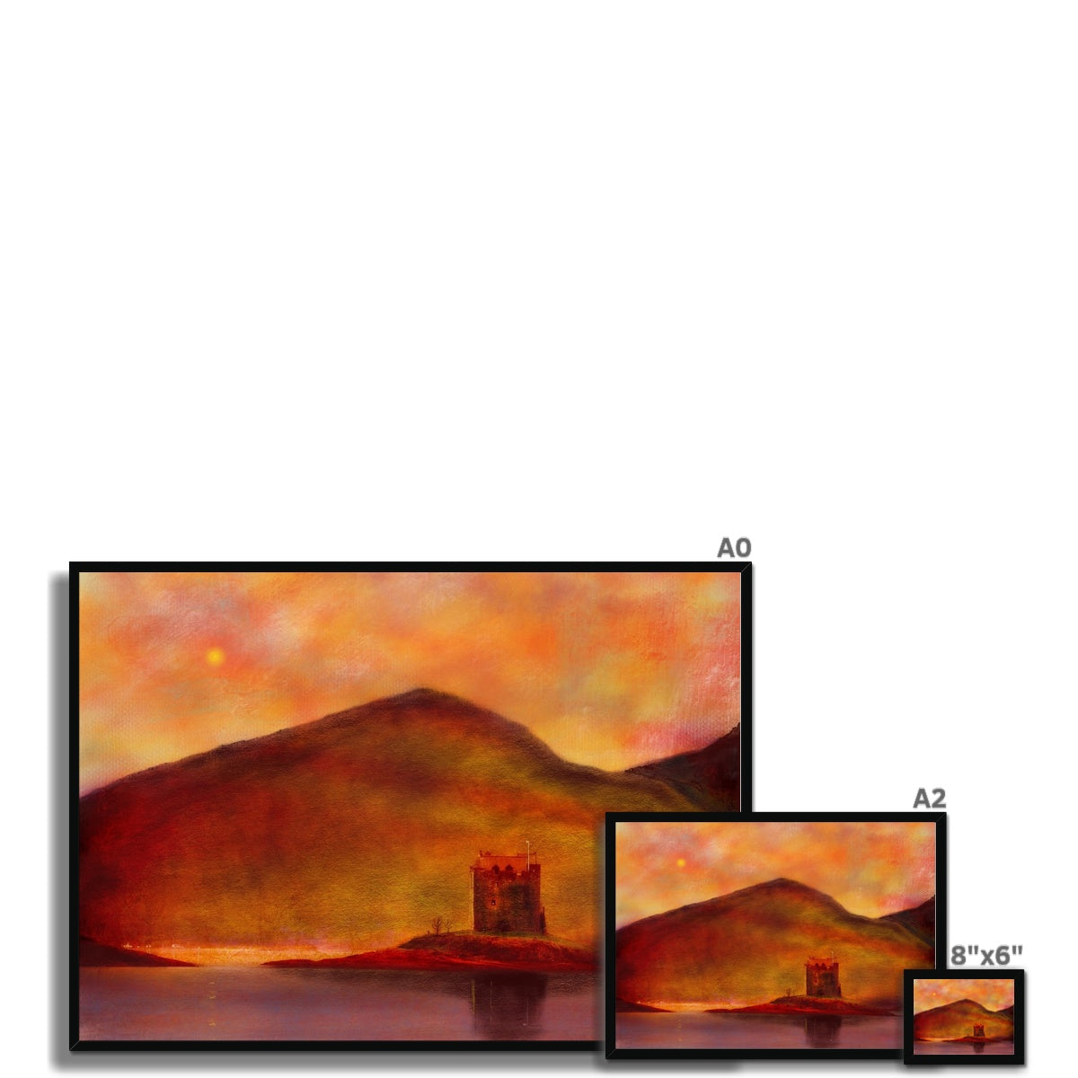 Castle Stalker Sunset Painting | Framed Prints From Scotland-Framed Prints-Historic & Iconic Scotland Art Gallery-Paintings, Prints, Homeware, Art Gifts From Scotland By Scottish Artist Kevin Hunter