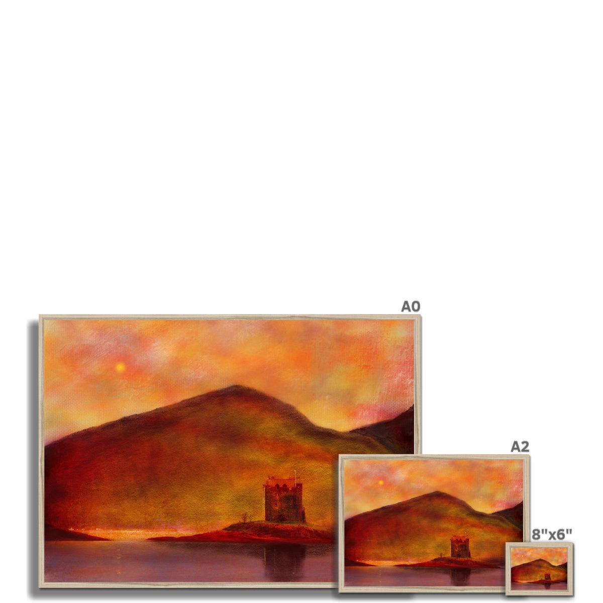 Castle Stalker Sunset Painting | Framed Prints From Scotland-Framed Prints-Historic & Iconic Scotland Art Gallery-Paintings, Prints, Homeware, Art Gifts From Scotland By Scottish Artist Kevin Hunter