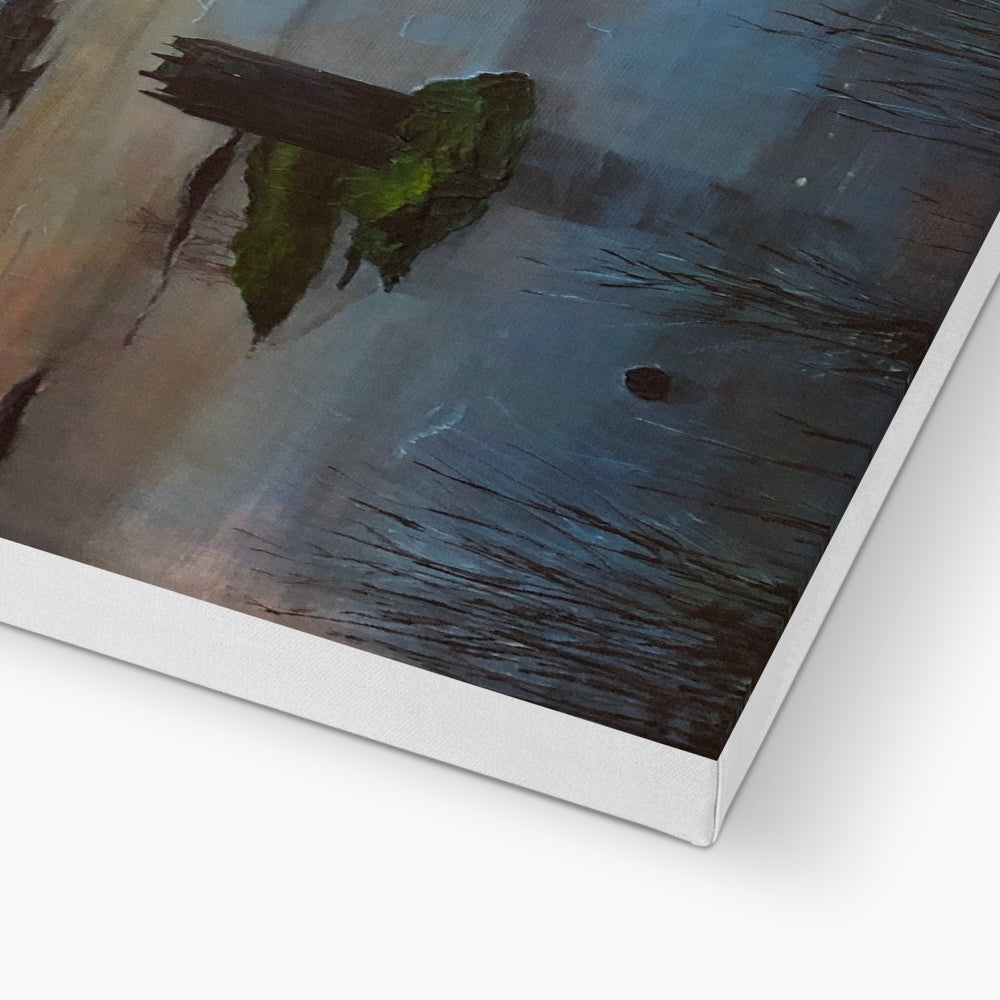 Castle Stalker Twilight abstract landscape canvas print in green brown hues