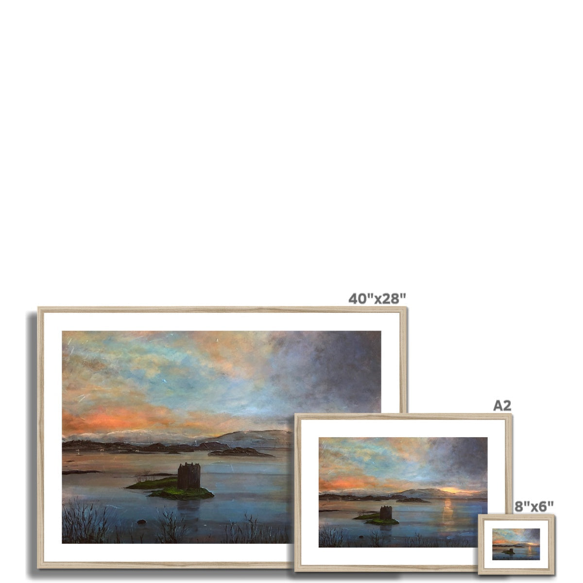 40x28 inch framed Castle Stalker Twilight landscape painting