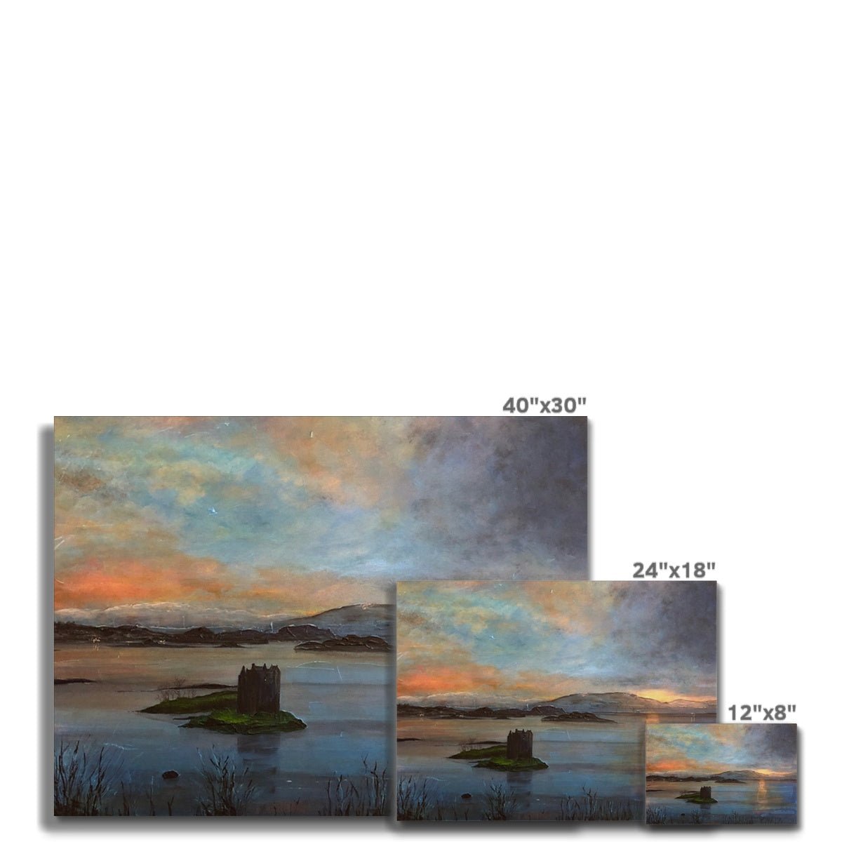 Castle Stalker Twilight Painting | Canvas From Scotland-Contemporary Stretched Canvas Prints-Scottish Castles Art Gallery-Paintings, Prints, Homeware, Art Gifts From Scotland By Scottish Artist Kevin Hunter