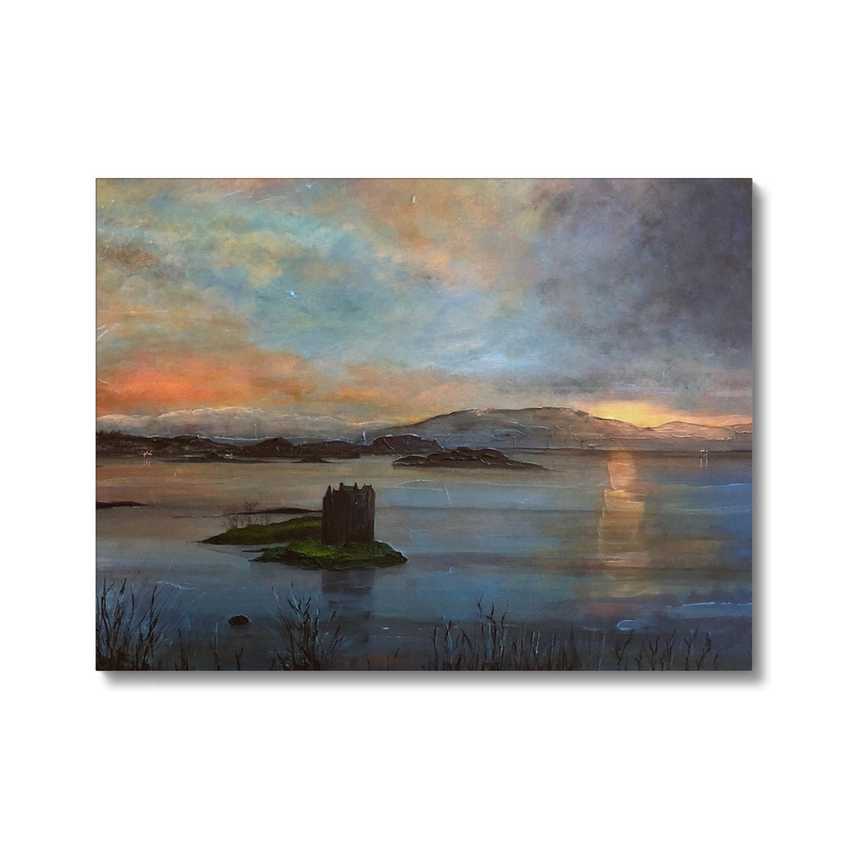 Castle Stalker Twilight Painting | Canvas From Scotland-Contemporary Stretched Canvas Prints-Scottish Castles Art Gallery-24"x18"-Paintings, Prints, Homeware, Art Gifts From Scotland By Scottish Artist Kevin Hunter