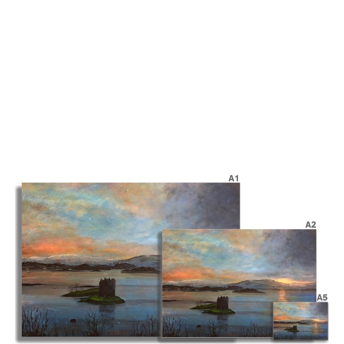 Castle Stalker Twilight Painting | Fine Art Prints From Scotland-Unframed Prints-Historic & Iconic Scotland Art Gallery-Paintings, Prints, Homeware, Art Gifts From Scotland By Scottish Artist Kevin Hunter