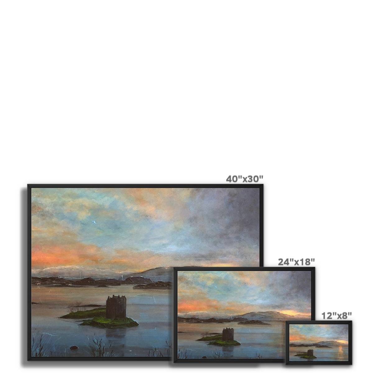 Castle Stalker Twilight Painting | Framed Canvas From Scotland-Floating Framed Canvas Prints-Historic & Iconic Scotland Art Gallery-Paintings, Prints, Homeware, Art Gifts From Scotland By Scottish Artist Kevin Hunter