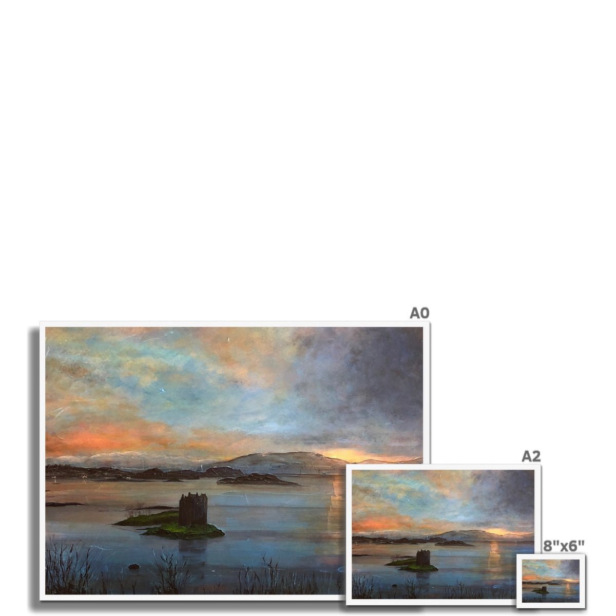 Castle Stalker Twilight Painting | Framed Prints From Scotland-Framed Prints-Scottish Castles Art Gallery-Paintings, Prints, Homeware, Art Gifts From Scotland By Scottish Artist Kevin Hunter