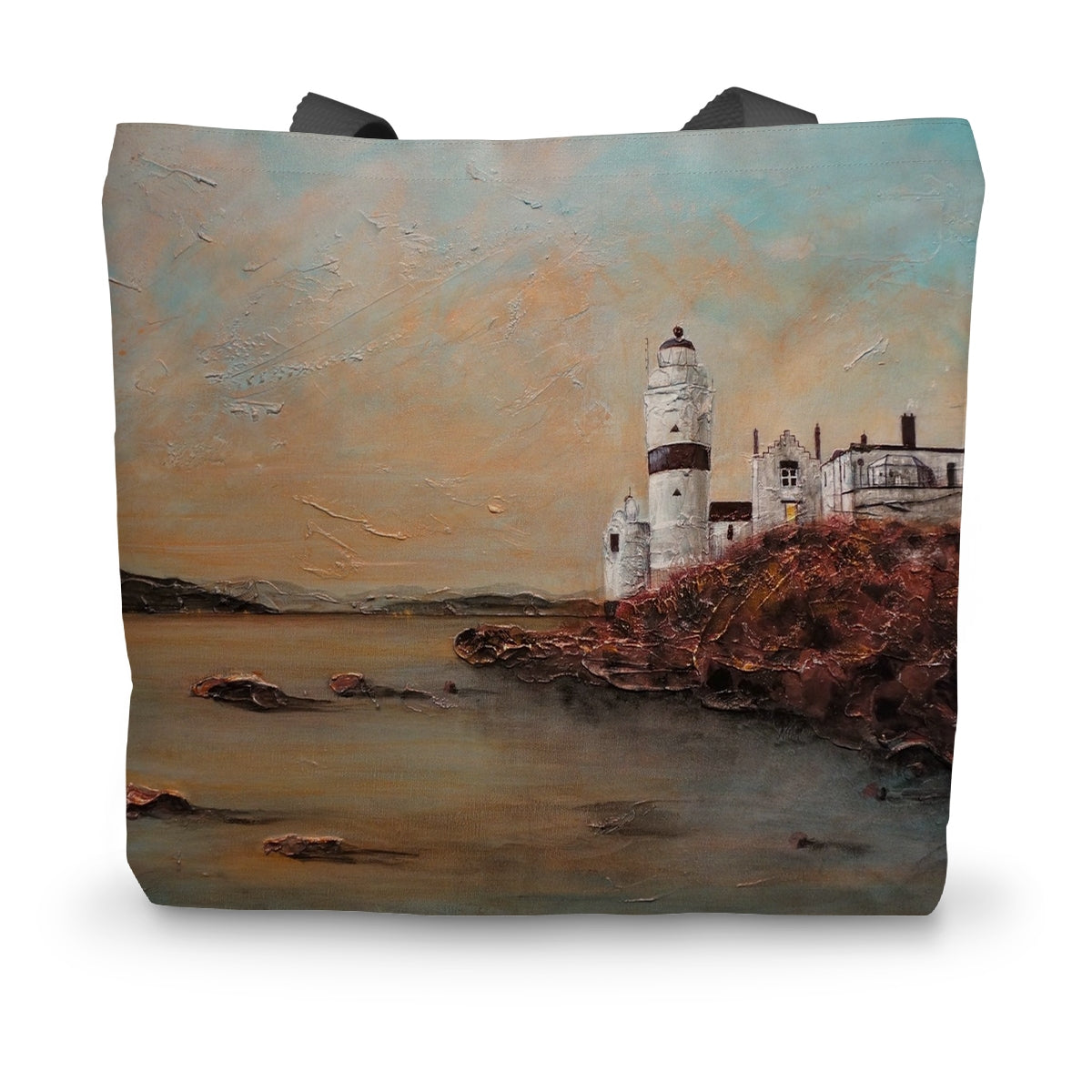 Cloch Lighthouse Dawn Art Gifts Canvas Tote Bag-Bags-River Clyde Art Gallery-14"x18.5"-Paintings, Prints, Homeware, Art Gifts From Scotland By Scottish Artist Kevin Hunter