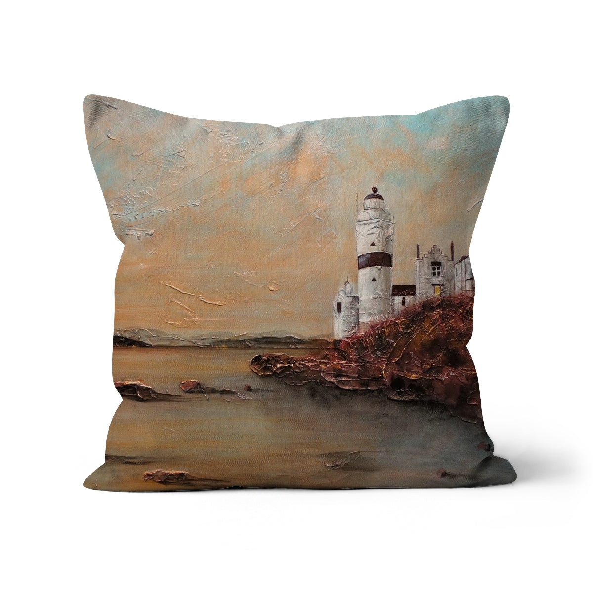 Cloch Lighthouse Dawn Art Gifts Cushion-Cushions-River Clyde Art Gallery-Linen-12"x12"-Paintings, Prints, Homeware, Art Gifts From Scotland By Scottish Artist Kevin Hunter