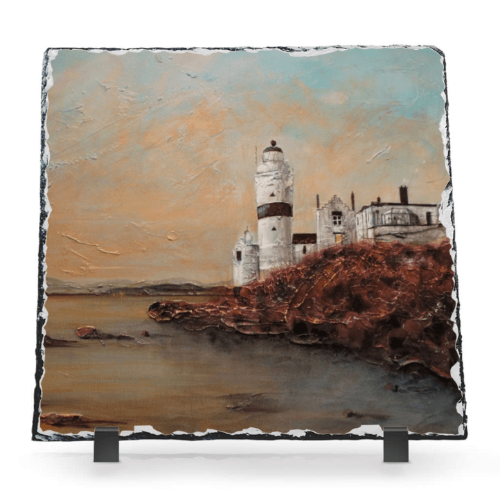 Cloch Lighthouse Dawn Scottish Slate Art-Slate Art-River Clyde Art Gallery-Paintings, Prints, Homeware, Art Gifts From Scotland By Scottish Artist Kevin Hunter