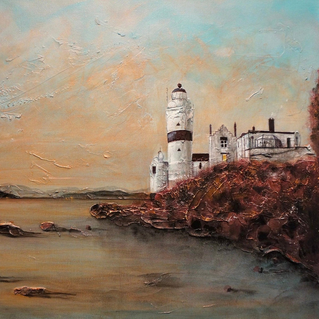 Cloch Lighthouse Dawn Wooden Art Block Scotland