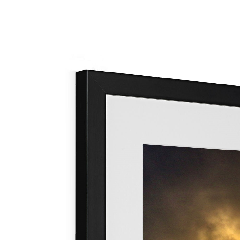 Black matte frame with white mat and Clyde Seagull Sunset dark sky print