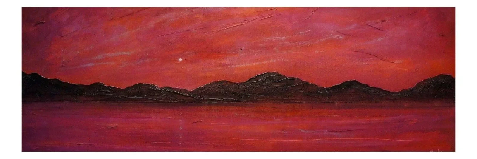 Clyde Silver Moonlight panoramic painting: red pink sunset mountains