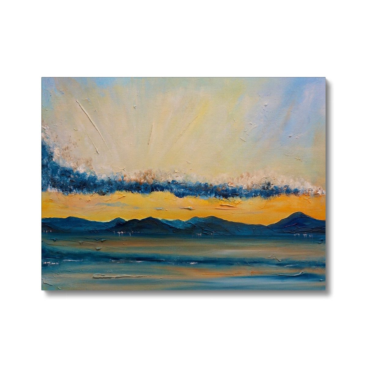 Abstract Clyde Summer Storm Clouds wave canvas print in blue yellow hues