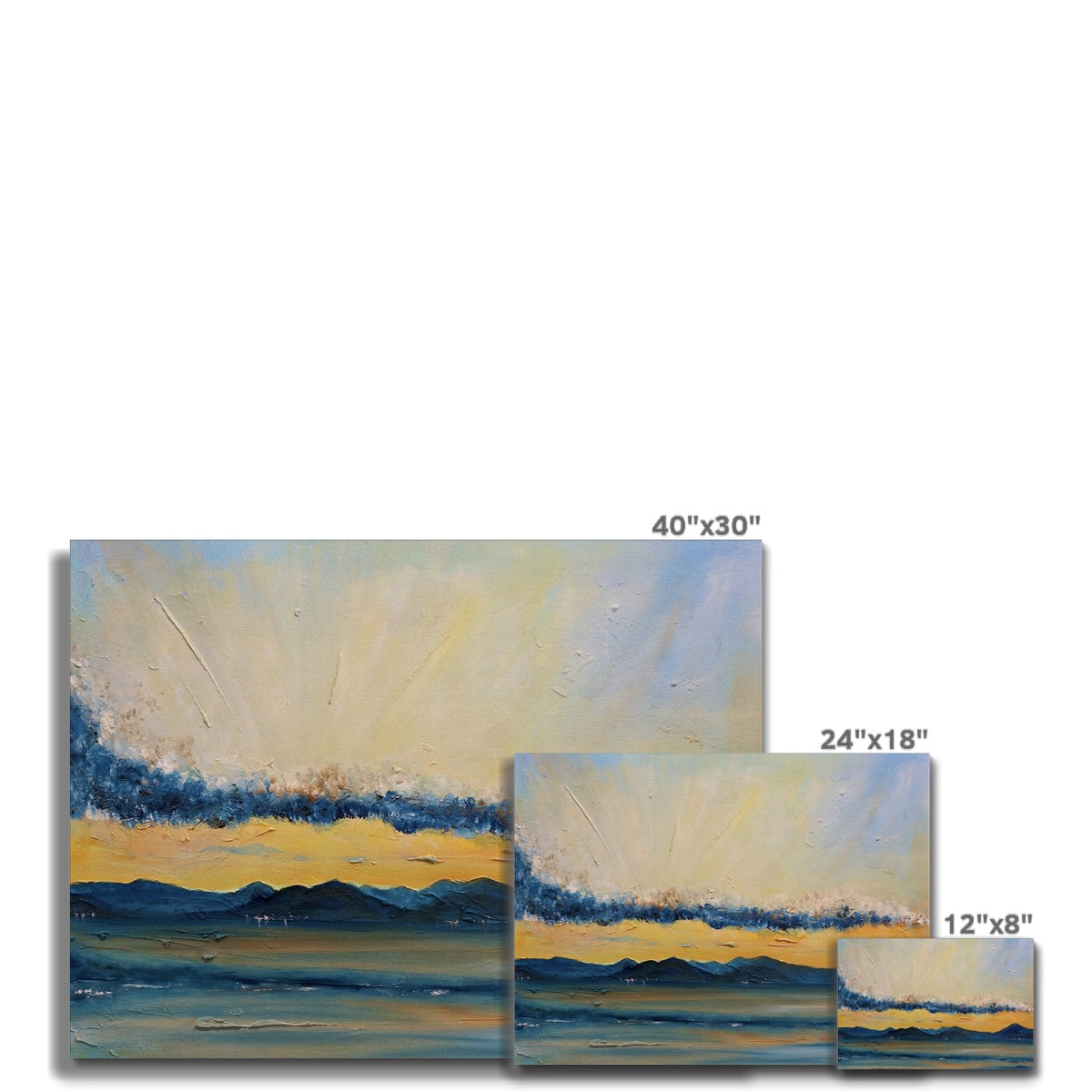 Abstract blue and yellow landscape painting on Clyde Summer Storm Clouds canvas