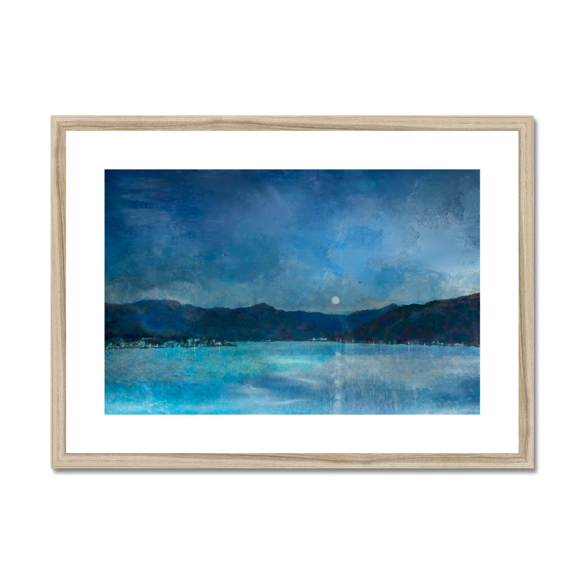 Clyde Winter Morning Moon framed print of serene lake scene